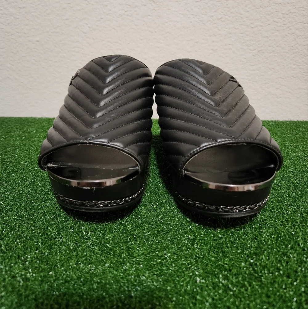 Karl Lagerfeld Liza Black Quilted Wedge Slide Sandals size 11M